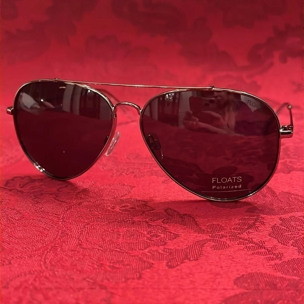 Brand New Floats Komodo Polarized Aviators Sunglasses Metal Silver Tone Frame
